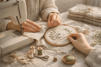 persona bordando a mano en clase en Sevilla